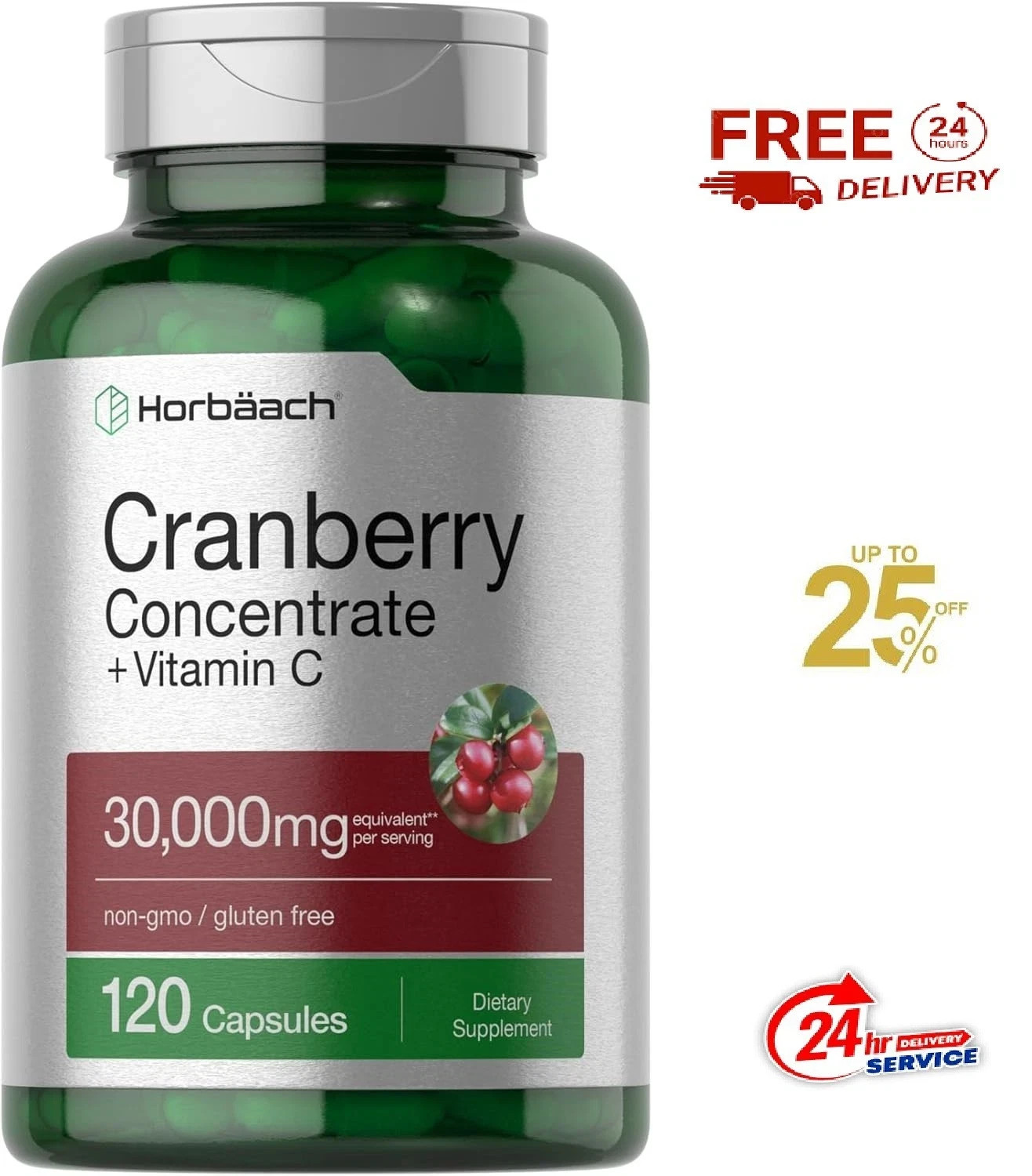 Cranberry Pills | 120 Capsules | 30,000 mg + Vitamin C | by Horbaach Cranberry Pills | 120 Capsules | 30,000 mg + Vitamin C | by Horbaach