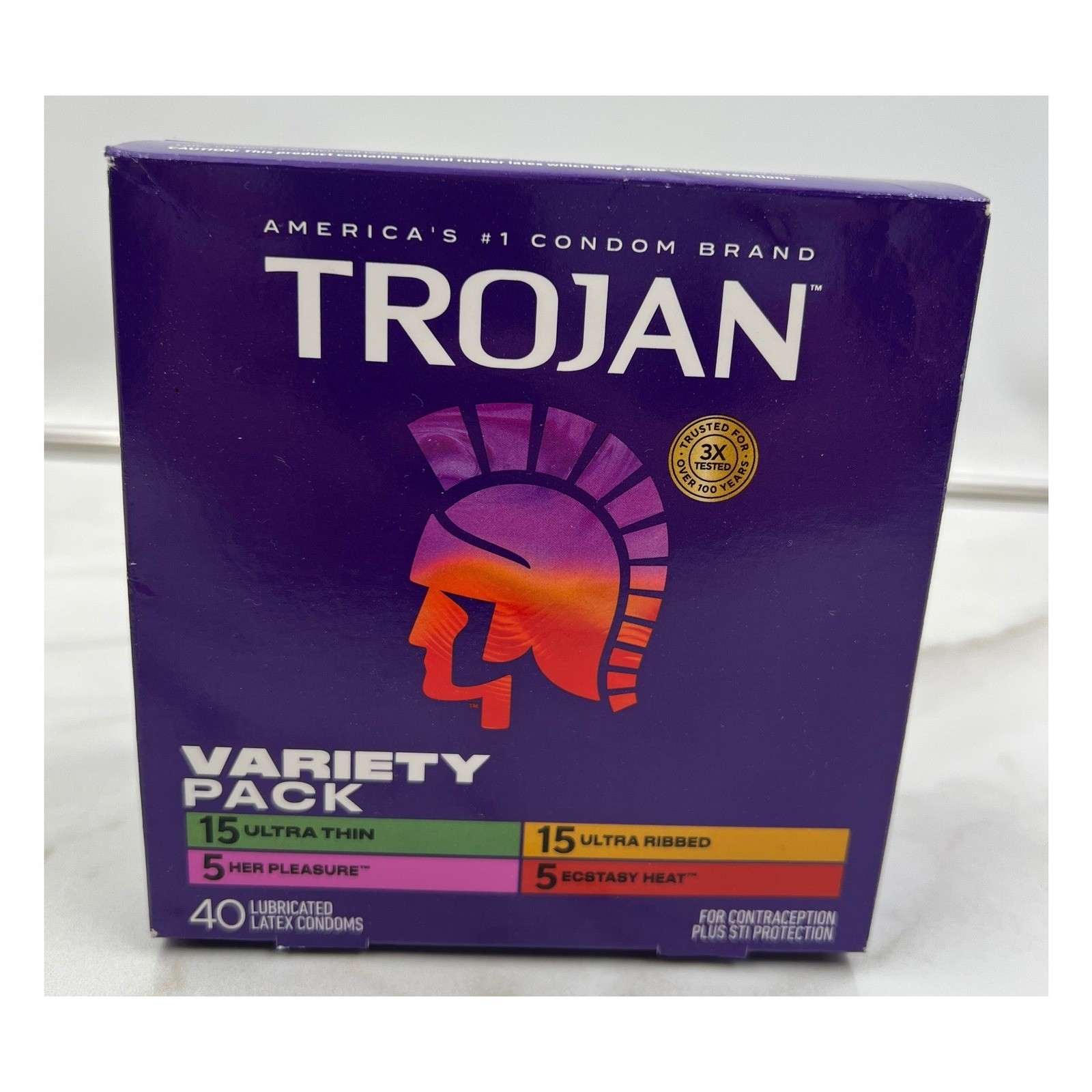 Trojan Variety Pack Lubricated Latex Condoms 40 Count Ultra Thin Ribbed Ecstasy Trojan Variety Pack Lubricated Latex Condoms 40 Count Ultra Thin Ribbed Ecstasy