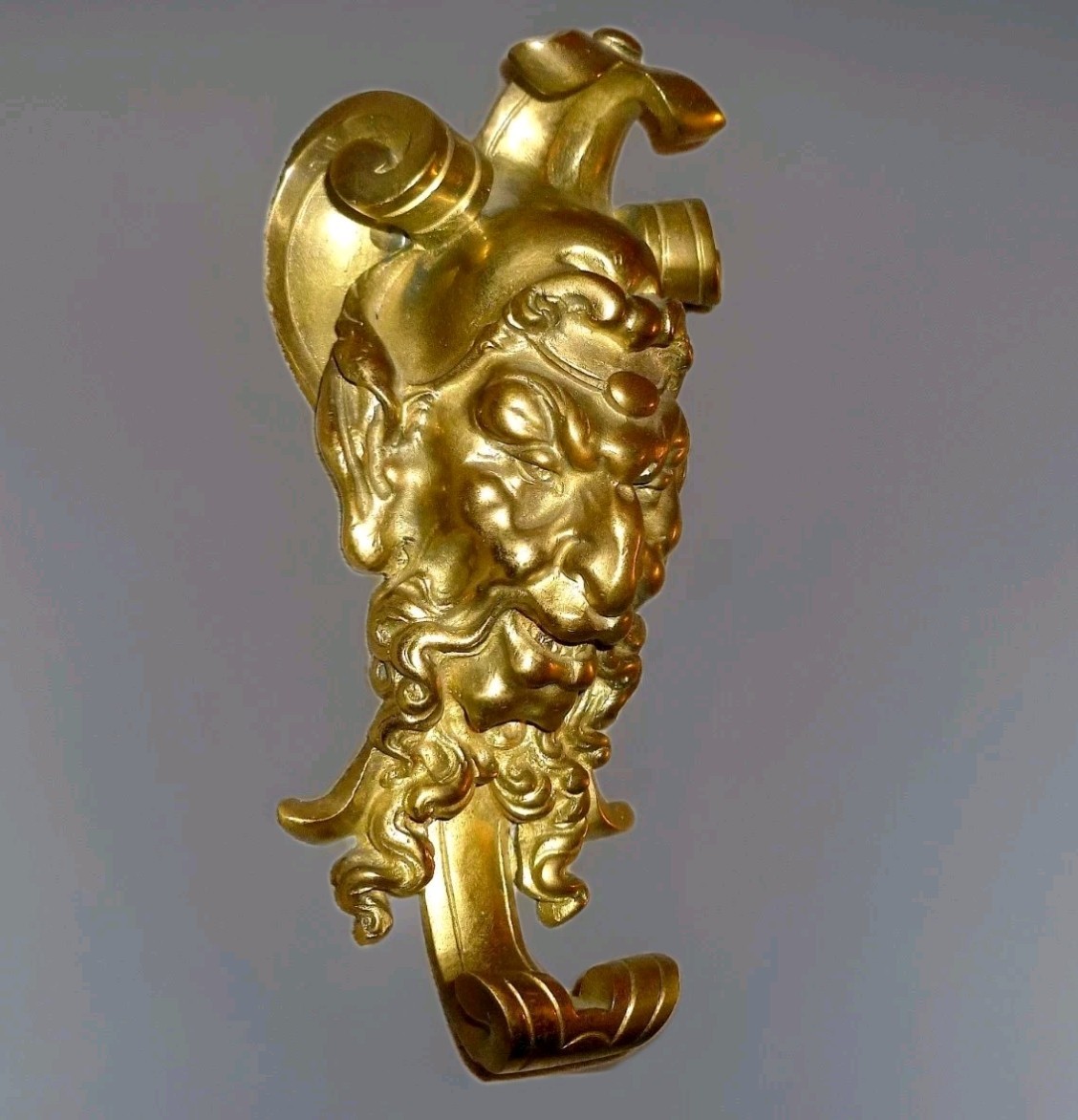 Antique French Solid Gilded Bronze/ Brass Bacchus / Green Man/ Devil Wall Hook