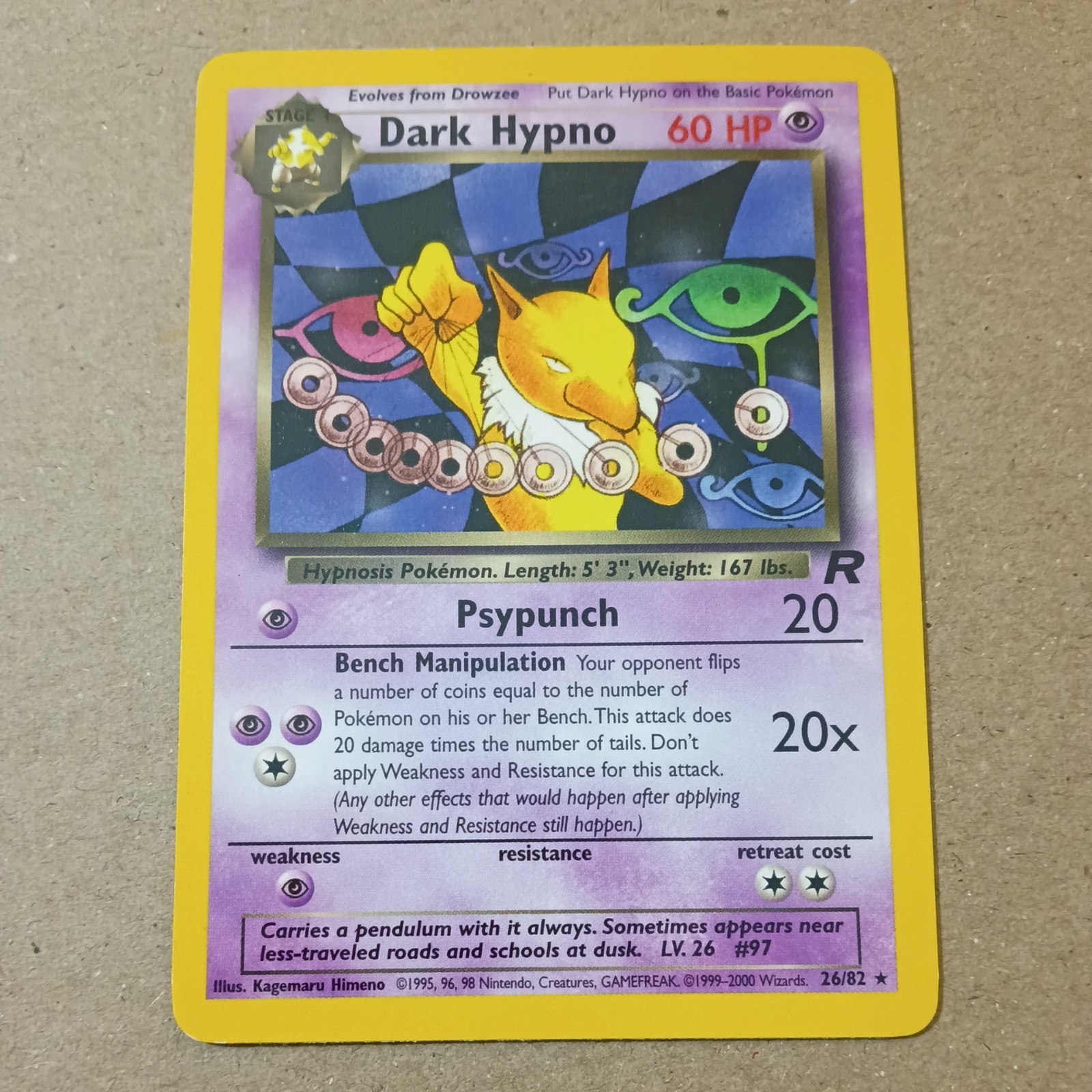 Wizards of the Coast Dark Hypno 9/82 Team Rocket Rare 2000 Eng 60HP Stage 1