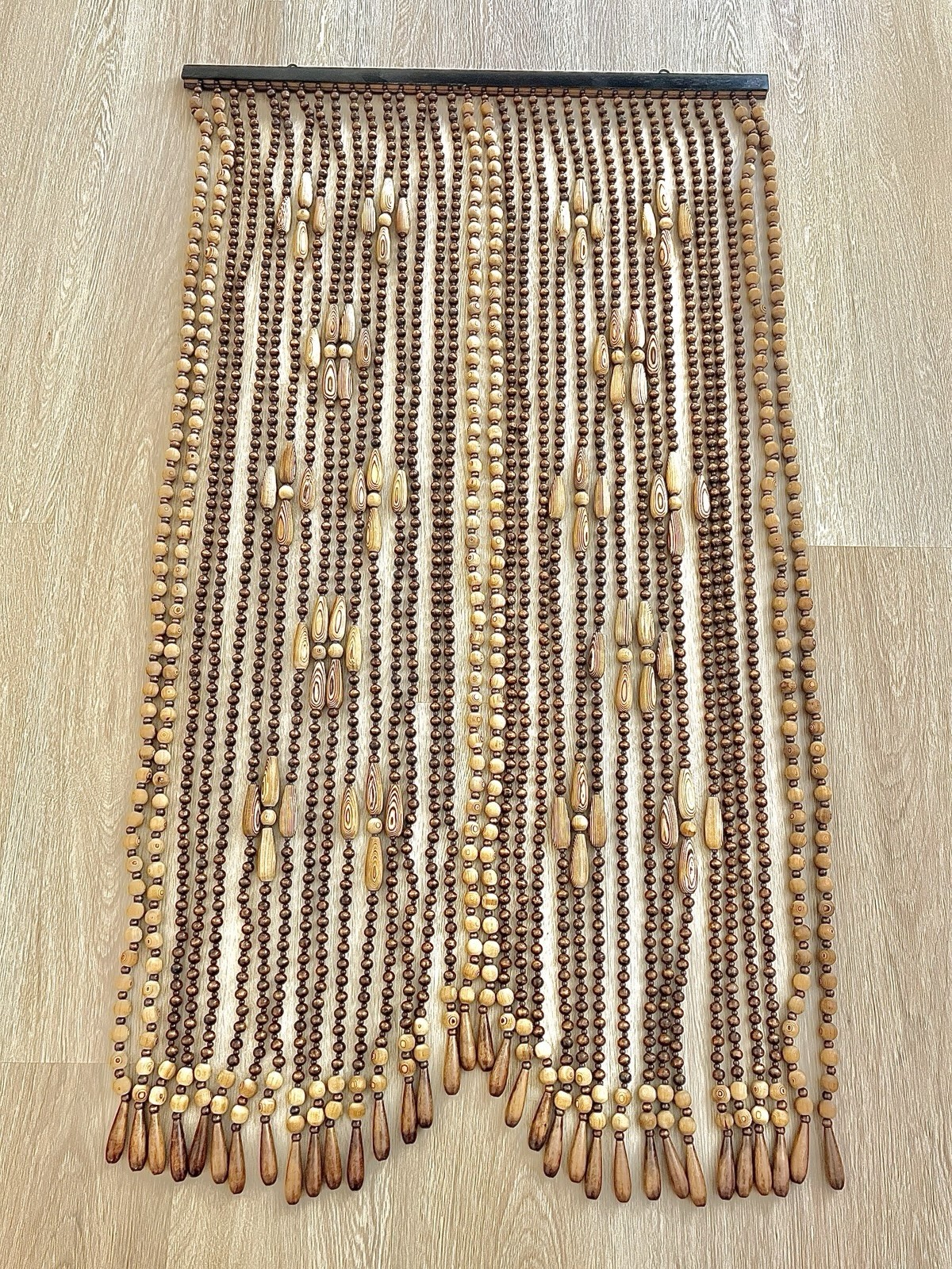 Vintage Showa Retro Wooden Beaded Curtain Noren Mid Century 33.5”W x 58”H