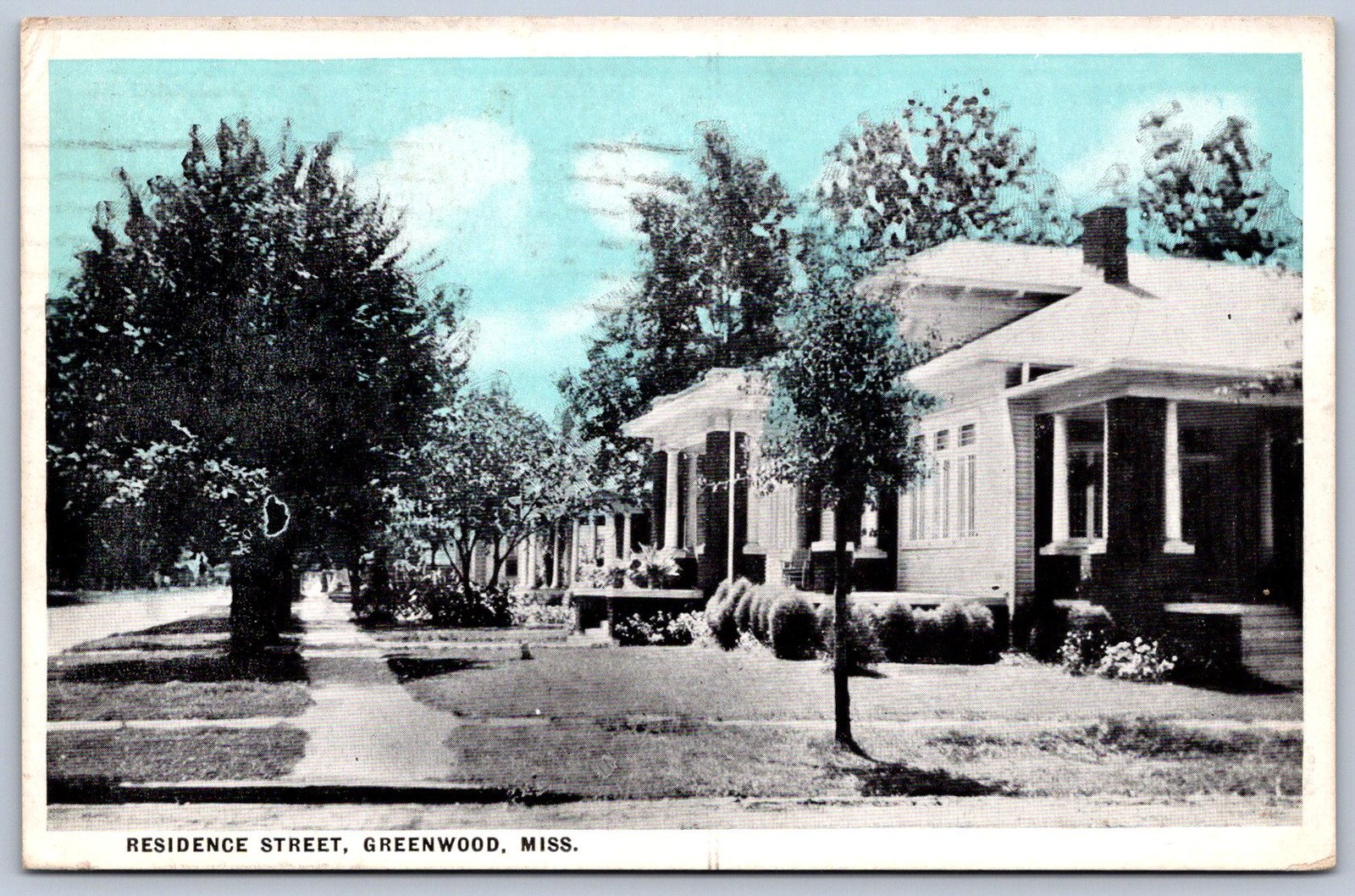 K34/ Greenwood Mississippi Postcard c1920s Residence Street Homes 288