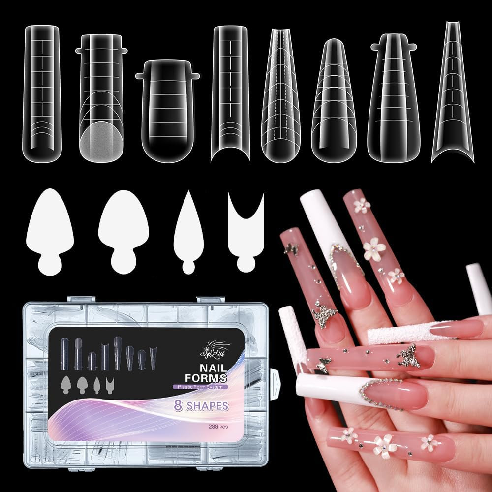 288PCS French Dual Nail Forms for Poly Gel, 8 Shapes 12 Sizes