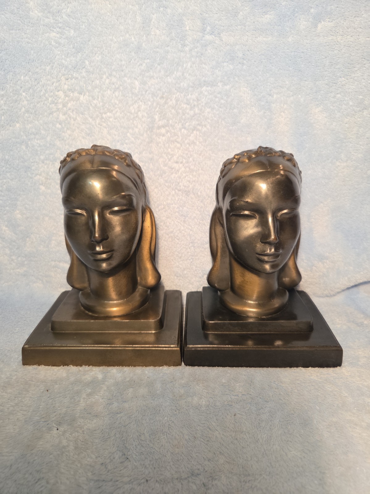 Original 1920s Frankart Female Bust Book Ends. 6.75