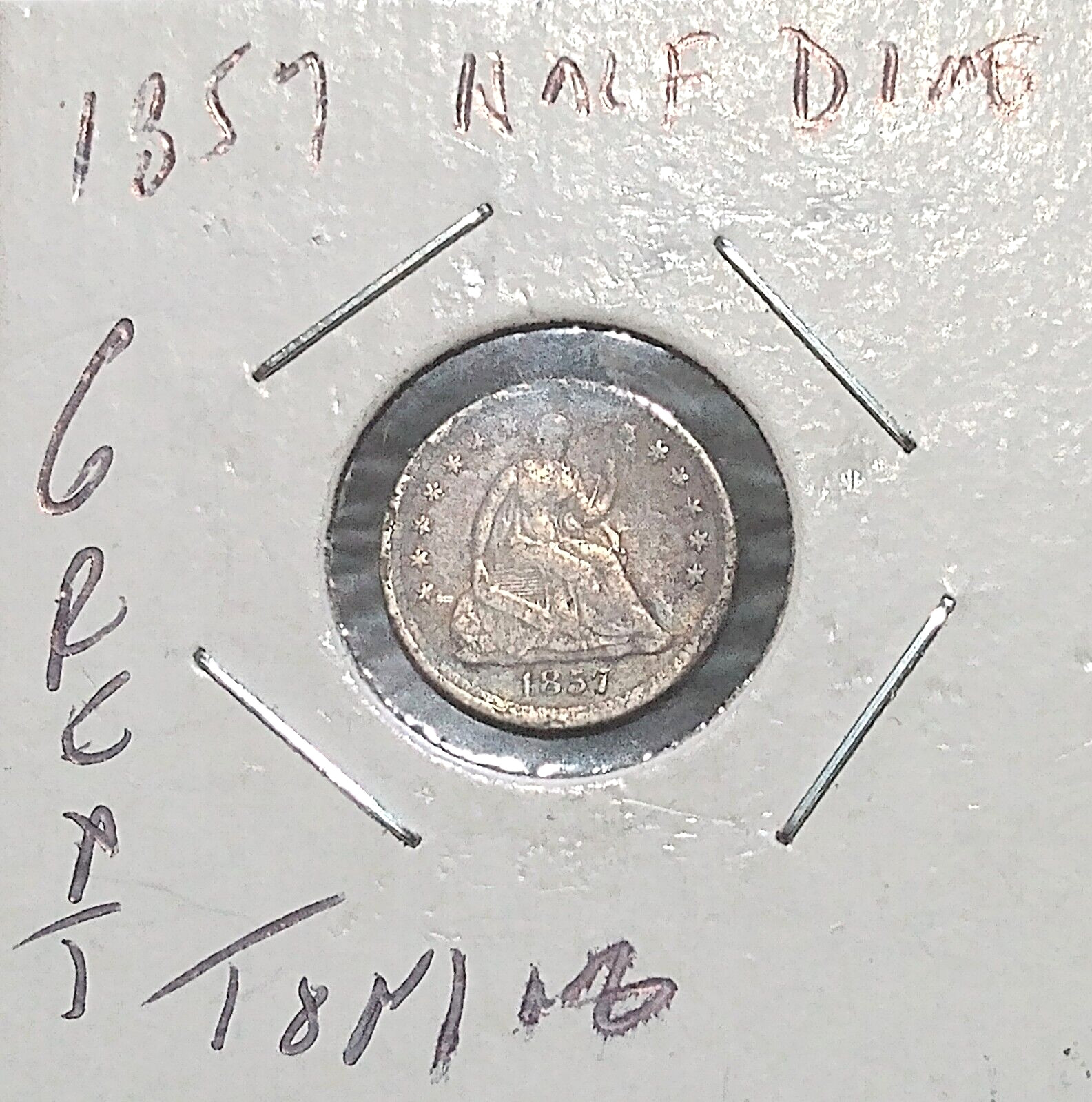 1857 P HALF DIME Type 2 Resumed - Stars and Drapery on Obverse