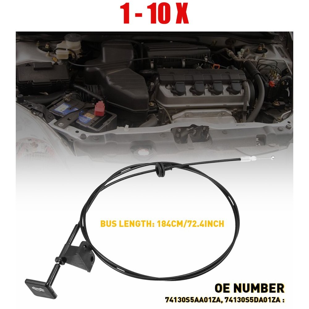 1-10PCS Hood Latch Lock Release Cable w/Handle Pull For 01-05 Honda Civic Non Si