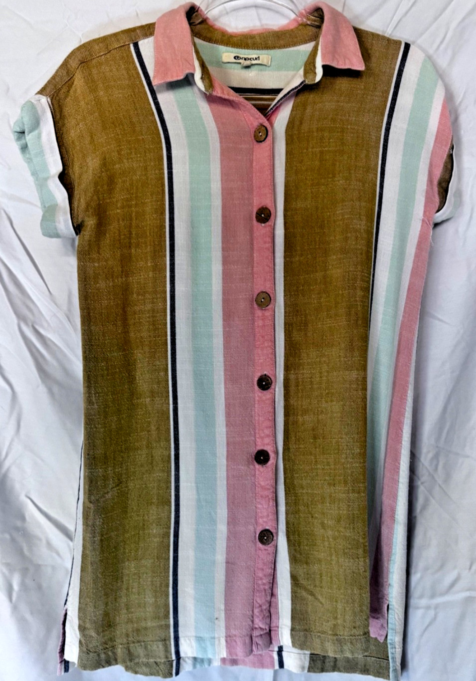 Rip Curl Mens S Striped Short Sleeve Button Up Shirt Coconut Buttons Surf