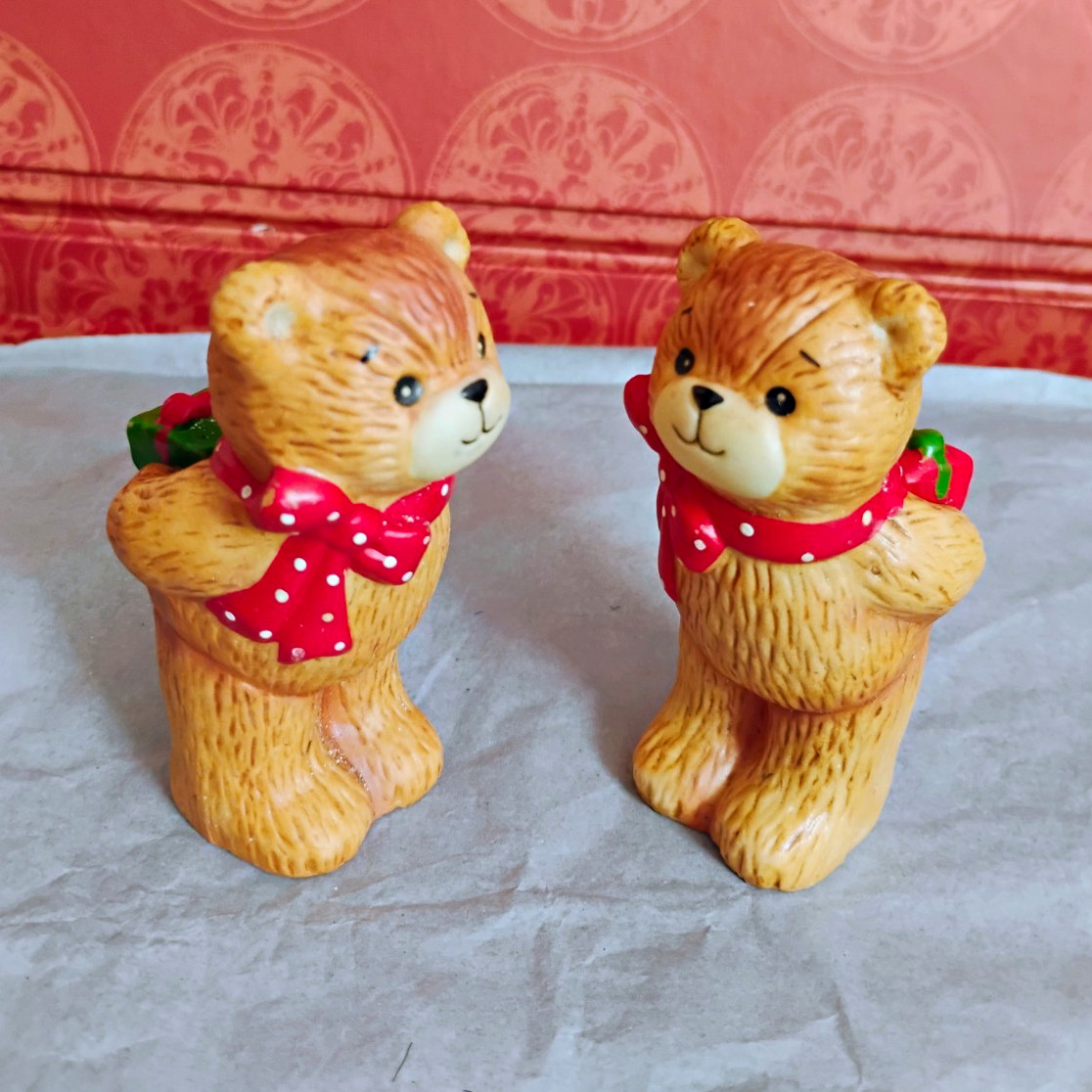 Vintage Enesco Lucy & Me Teddy Bear Figurines 1980 Lot of 2 Christmas Gift EX