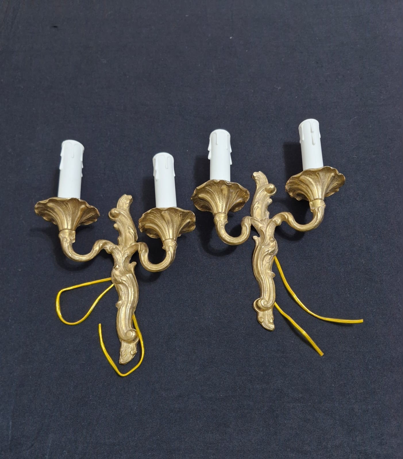 Pair Small Vintage French Brass Wall Lights Wall Sconces Fully Restored 