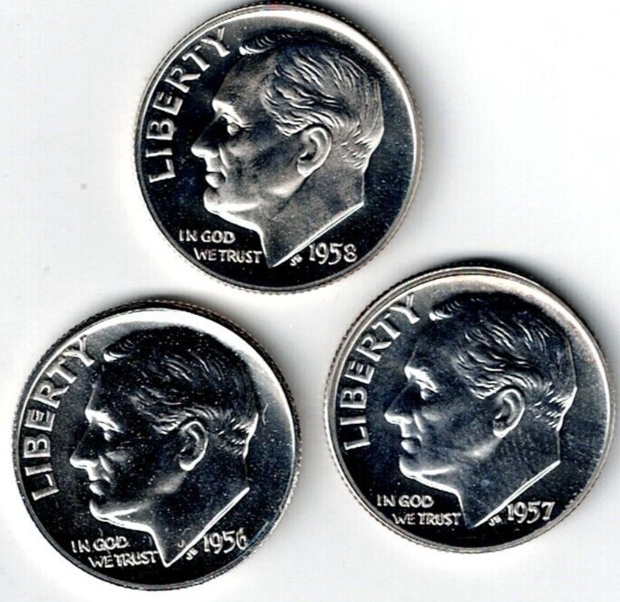 1956+1957+1958 Three Proof Silver Roosevelt Dimes