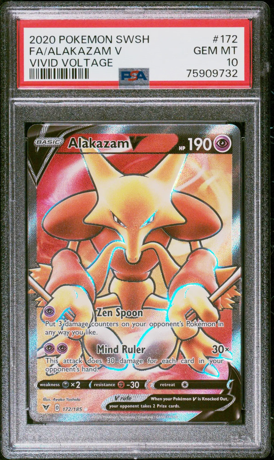 2020 Pokemon SWSH Vivid Voltage Alakazam V #172 FA PSA 10 GEM MINT