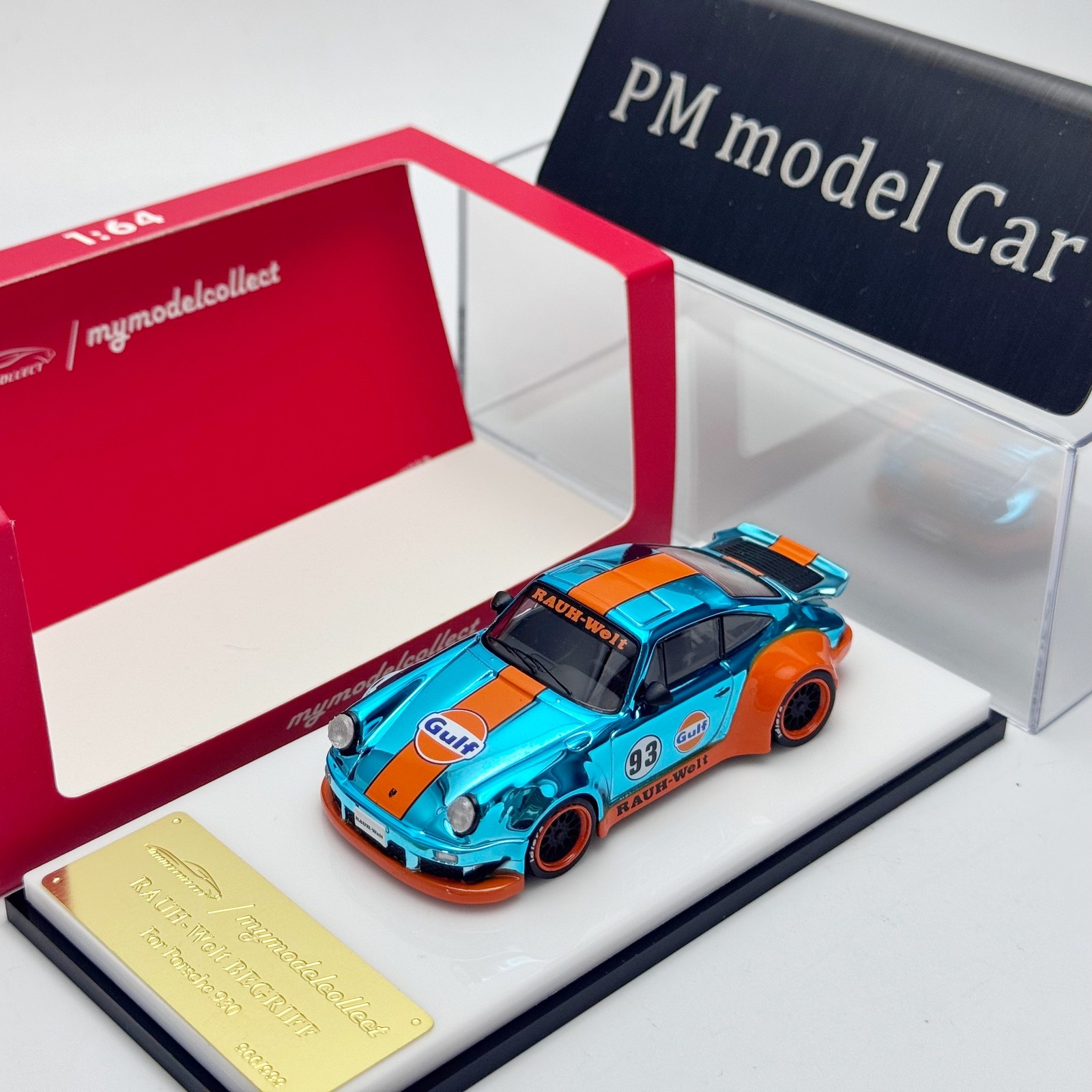 MC 930 Porsche RWB Chrome Gulf Blue 1:64 Scale Alloy Diecast Model Car Collect