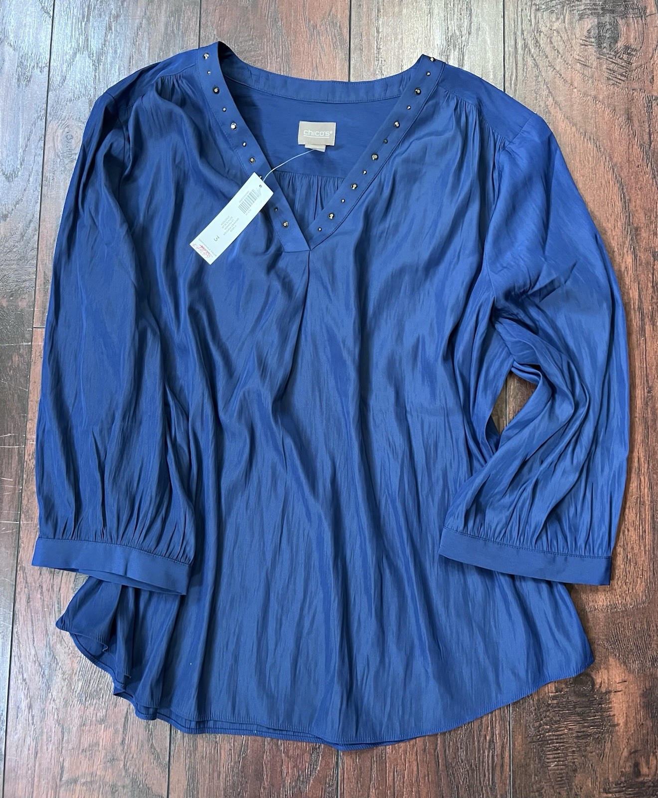 NWT Chico’s Vibrant Royal Blue Popover Tunic Top Women\'s Size 3 Light and Airy