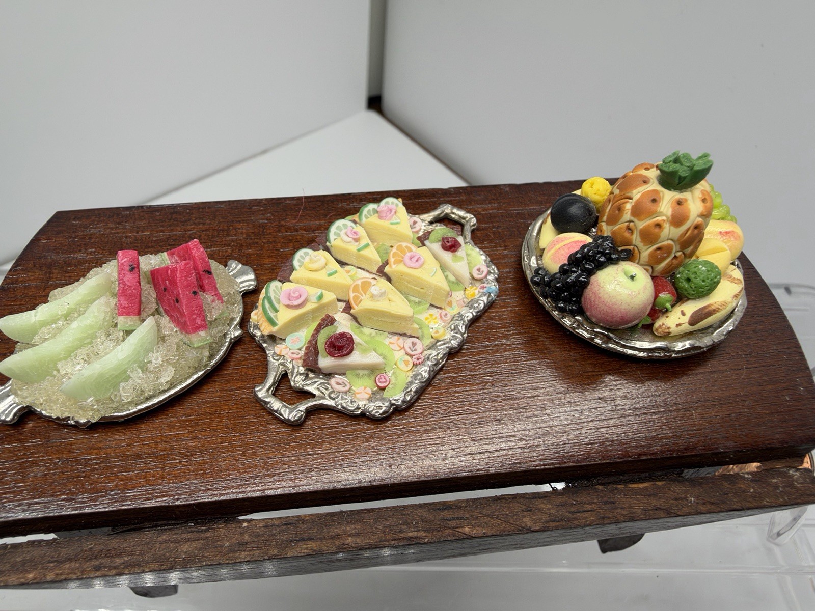 Vintage Dollhouse 1:12 Artisan Level Detailed Food Miniatures 3 pc Metal Trays Vintage Dollhouse 1:12 Artisan Level Detailed Food Miniatures 3 pc Metal Trays