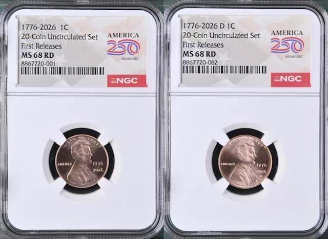 2026 P & D Lincoln Shield Cent 2 Coin Set NGC MS 68 RD FR Penny 250th Label