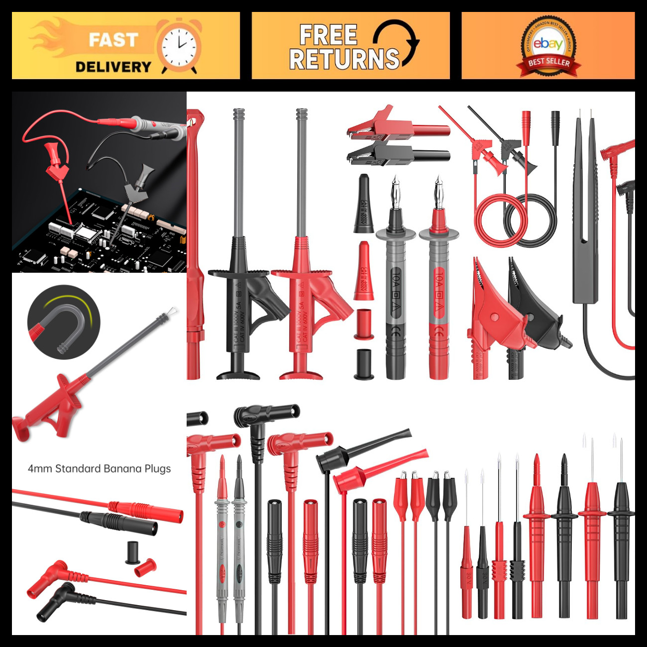 33PCS Silicone Multimeter Test Leads Kit for Electrical Testing & Repair Tools
