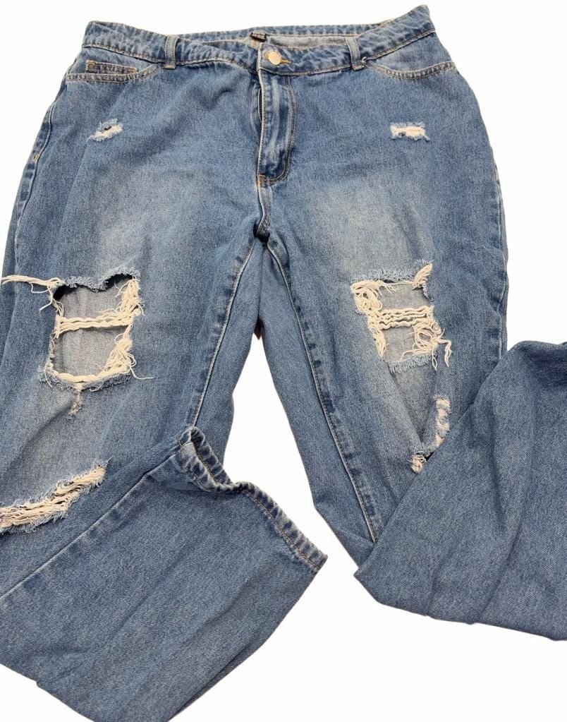 Shein Jeans Women XXL Distressed Blue Denim Tapered High Rise Pockets Casual Mom Shein Jeans Women XXL Distressed Blue Denim Tapered High Rise Pockets Casual Mom