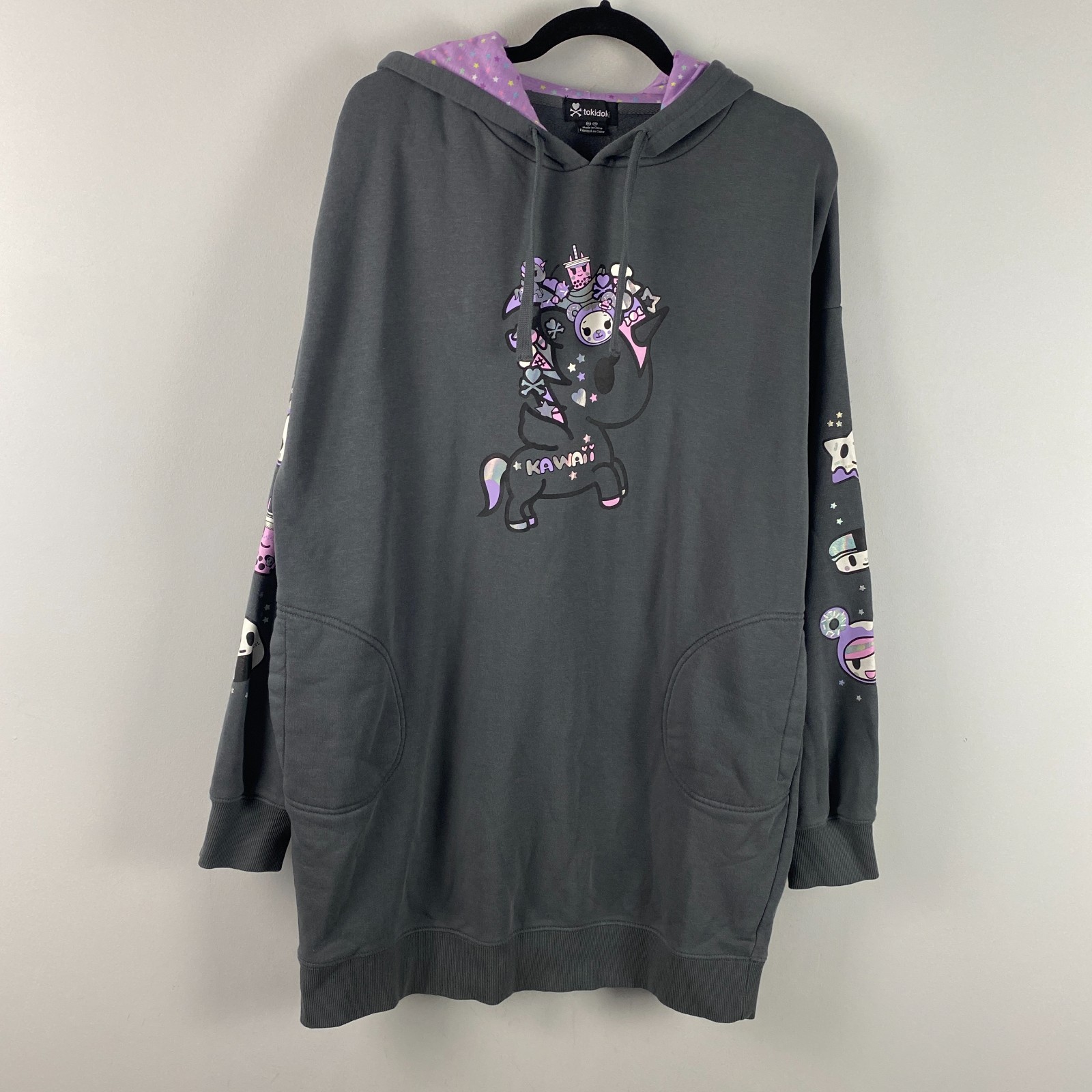 Tokidoki Midnight Tokimeki Hoodie Dress Size XL Gray Unicorno Kawaii