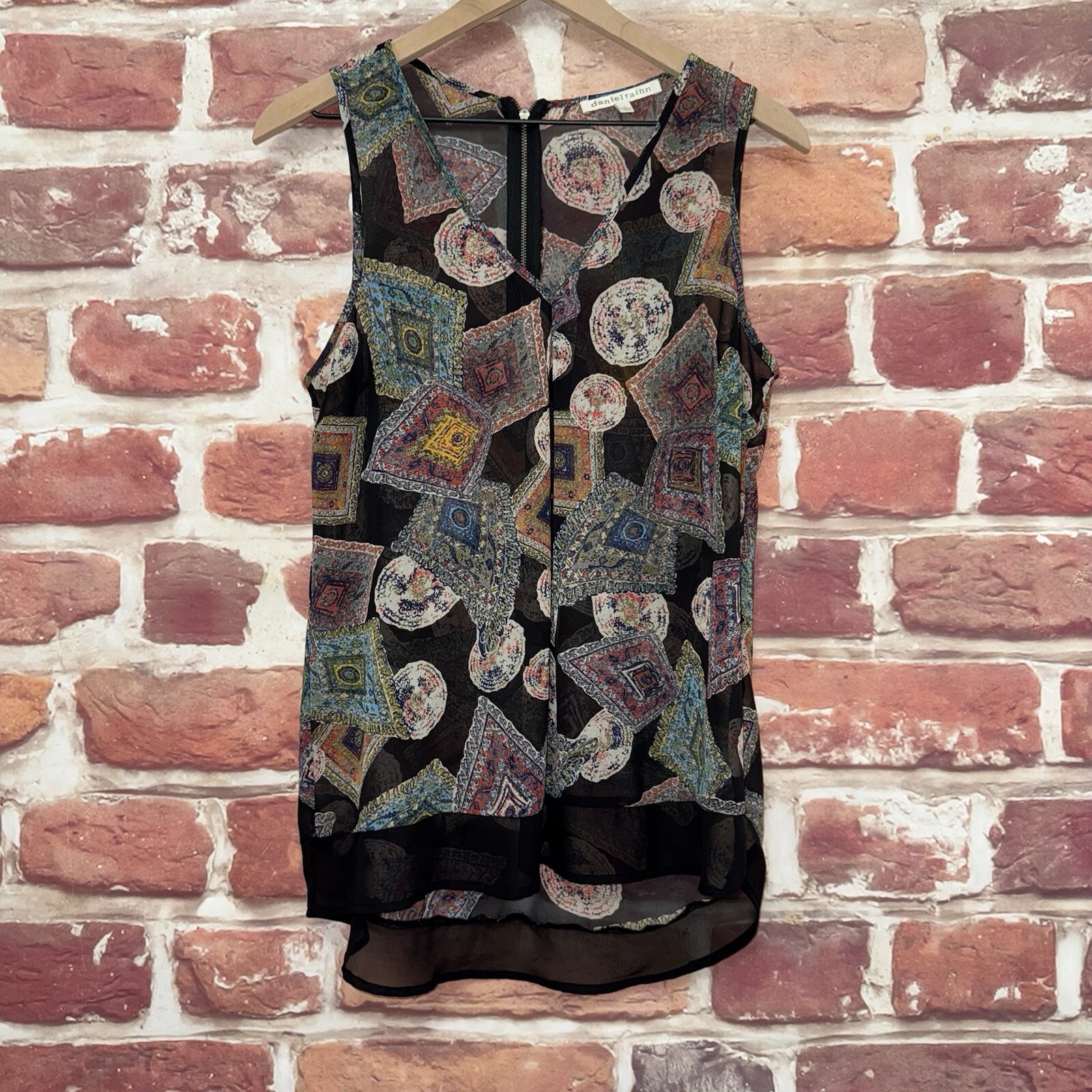 Anthropologie Daniel Rainn Top Womens Small Boho Abstract Floral Sheer Shirt