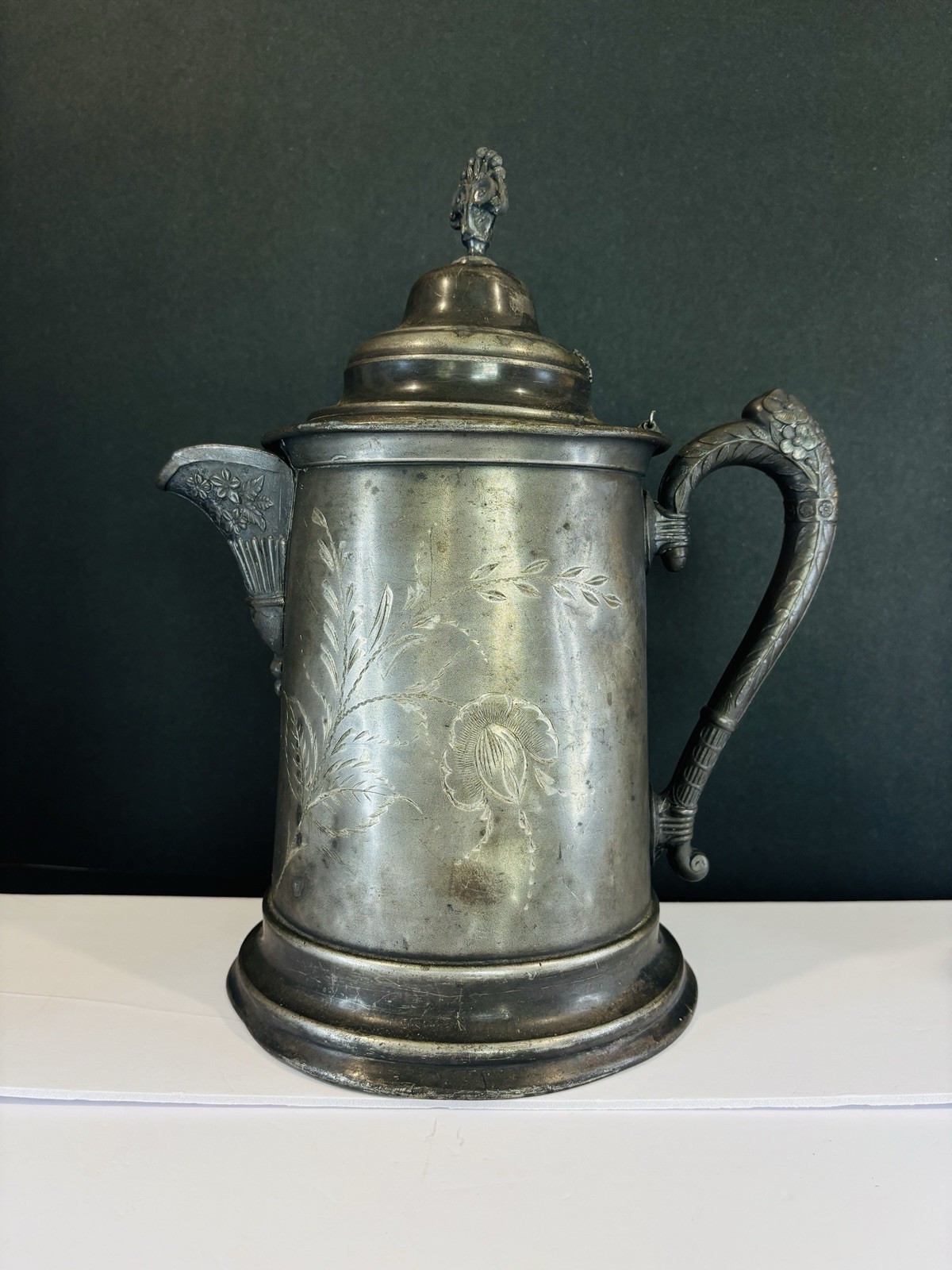 1890s Antique Waldorf Silverplate Floral Pitcher Victorian Farmhouse Decor