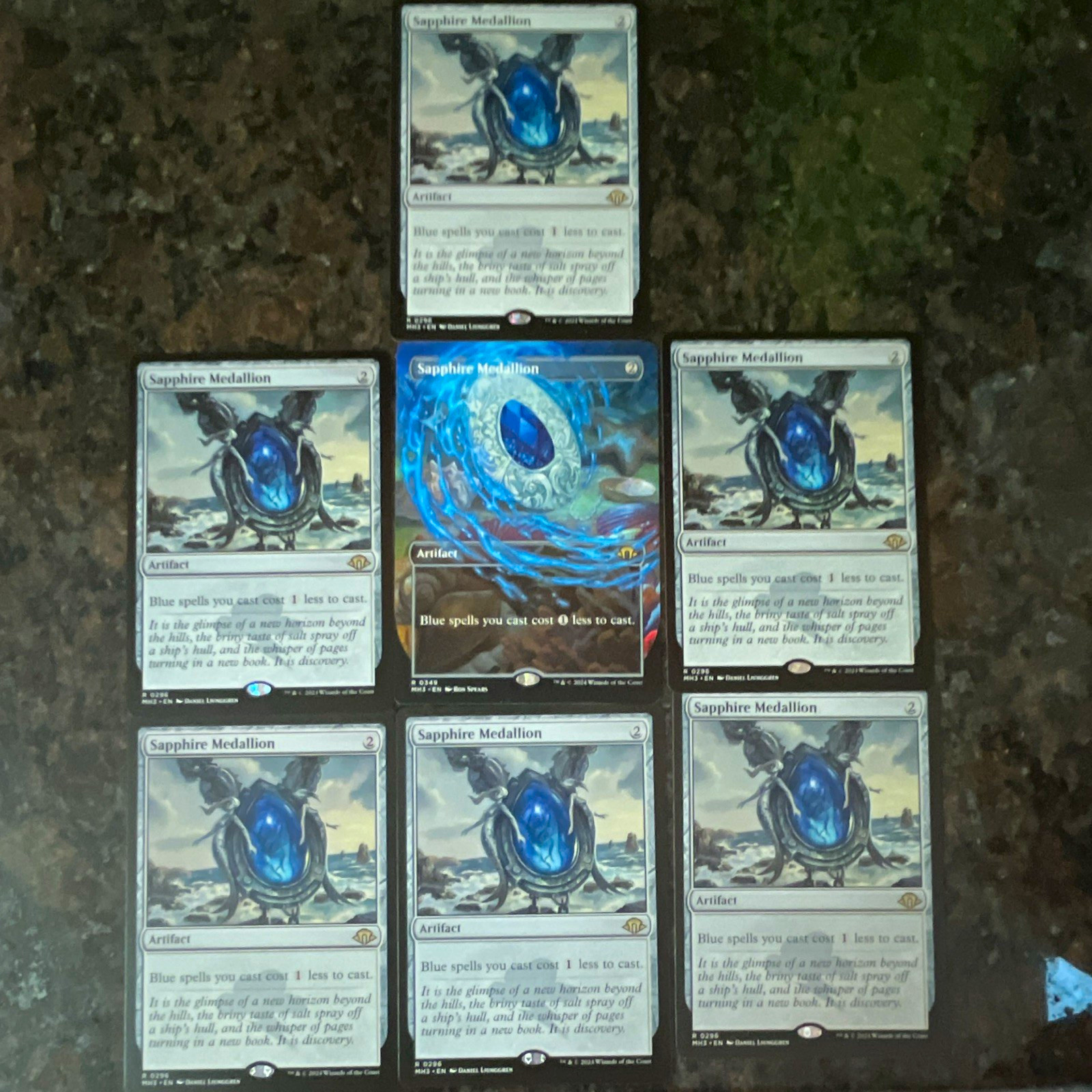 Sapphire Medallion x7 lot, 1x Borderless, 6x Regular, Modern Horizons 3 MTG Sapphire Medallion x7 lot, 1x Borderless, 6x Regular, Modern Horizons 3 MTG
