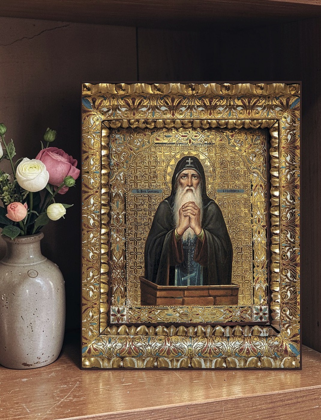 Orthodox Icon Saint Simeon Stylites the Elder-Pillar Dwelling 30x39 cm (12\