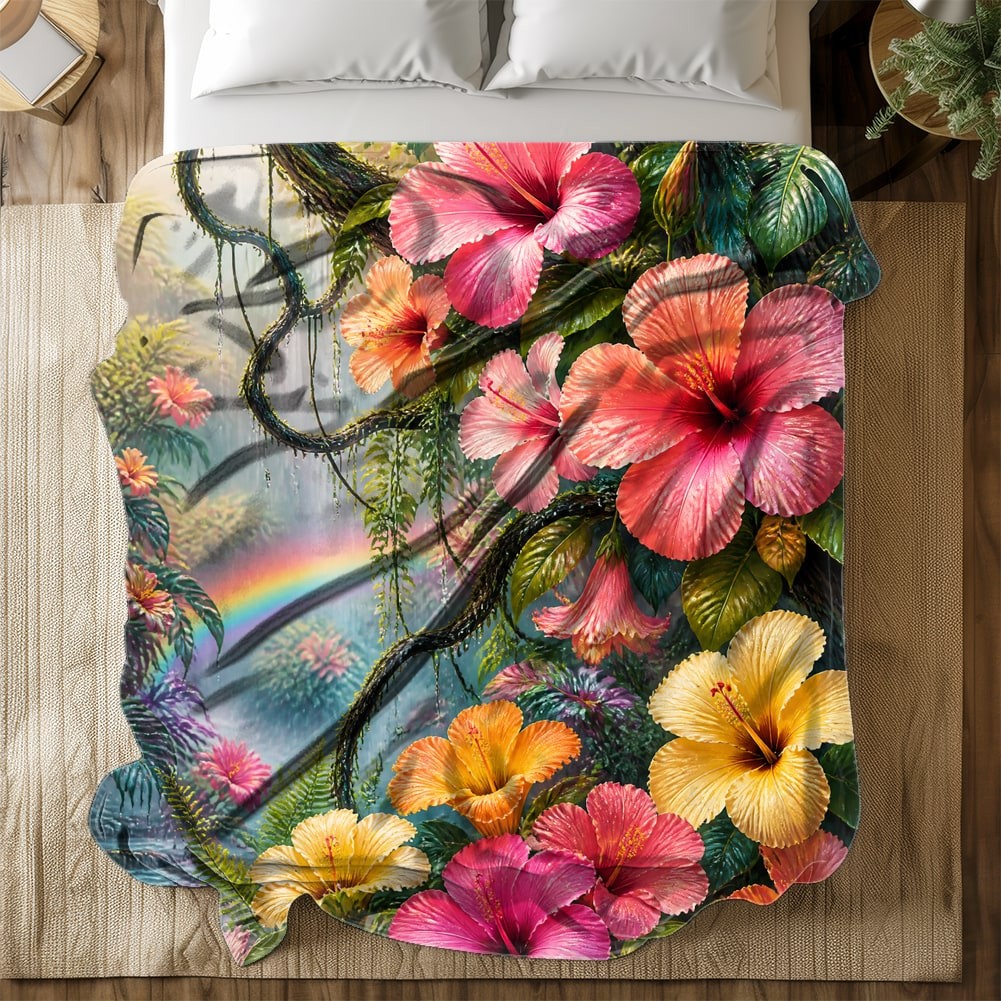 Enchanted Tropical Hibiscus Rain Garden Coral Fleece Blanket Floral Decor