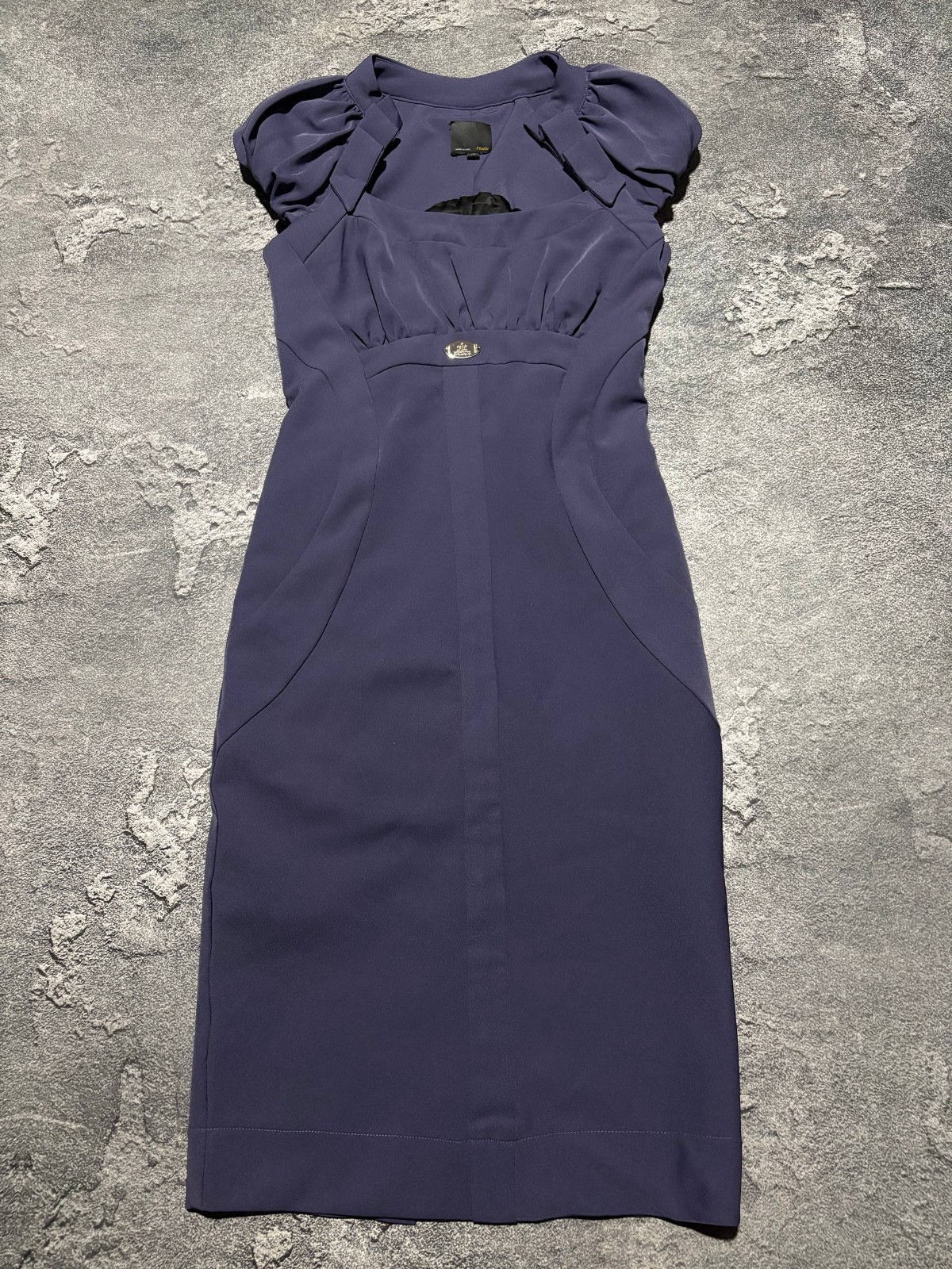 FENDI SELLERIA Vintage Blue Sheath Dress IT 40 S FF Logo Lining Made in Italy