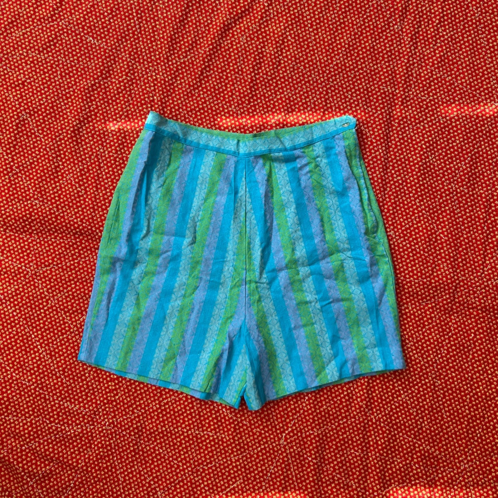Vintage 1950s 1960s Norwood Blue Green Striped High Waisted Shorts Cotton 18 Vintage 1950s 1960s Norwood Blue Green Striped High Waisted Shorts Cotton 18
