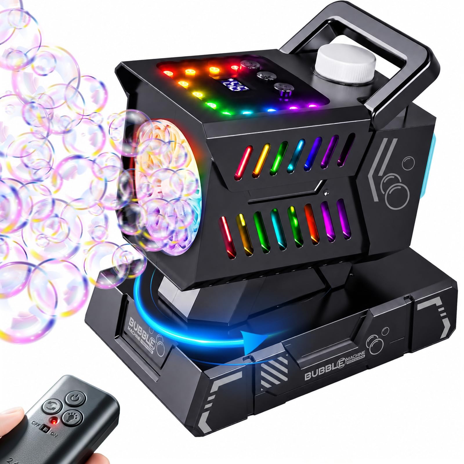 SHCKE Bubble Machine with Remote Control, Auto Rotation & 11 RGB Lights Black