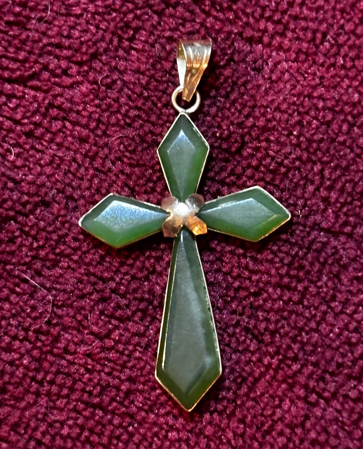 Vintage antique 14k gold and jade cross pendant without chain