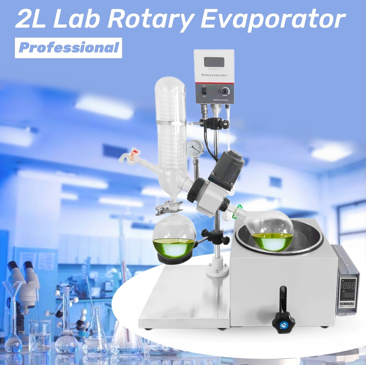Lab Rotary Evaporator 2L w Digital Display Rotovap Manual Lifting 0-99℃ 0-120rpm