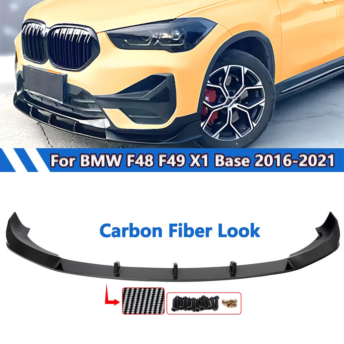 NEW AC Style Front Bumper Splitter Lip For BMW F48 F49 X1 2016-2021 Carbon Color