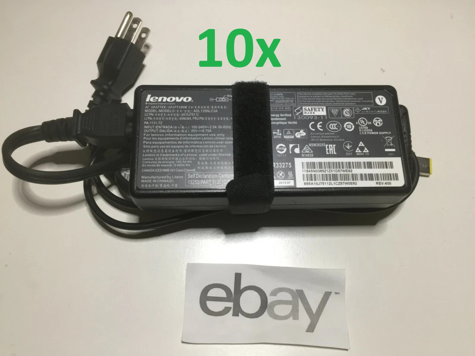 10x Genuine Lenovo 135W 20V 6.75A AC Power Adapter Charger Rectangle Slim Tip