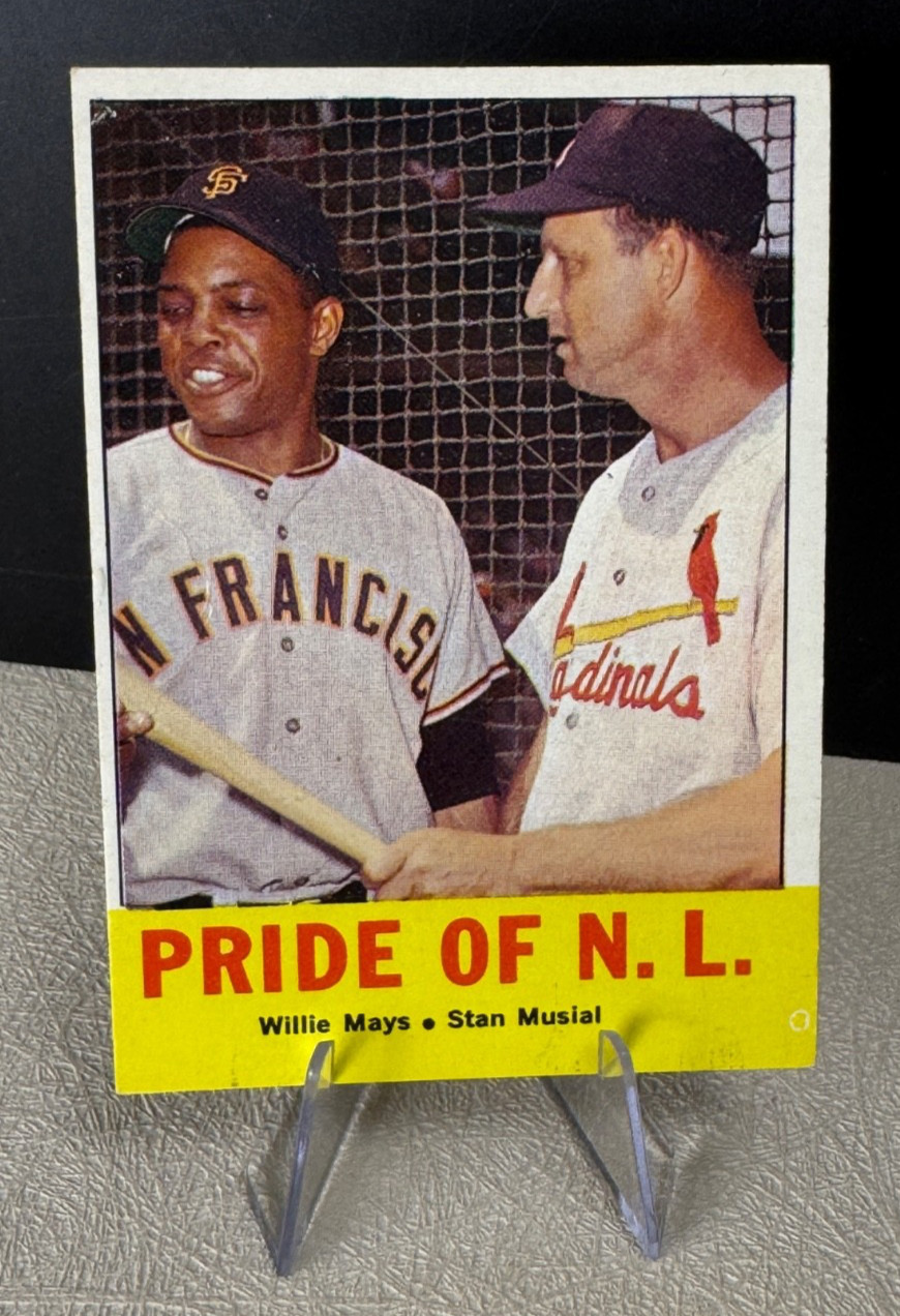 1963 Topps Baseball Stan Musial & Willie Mays #138 Pride Of The NL / SHARP CARD