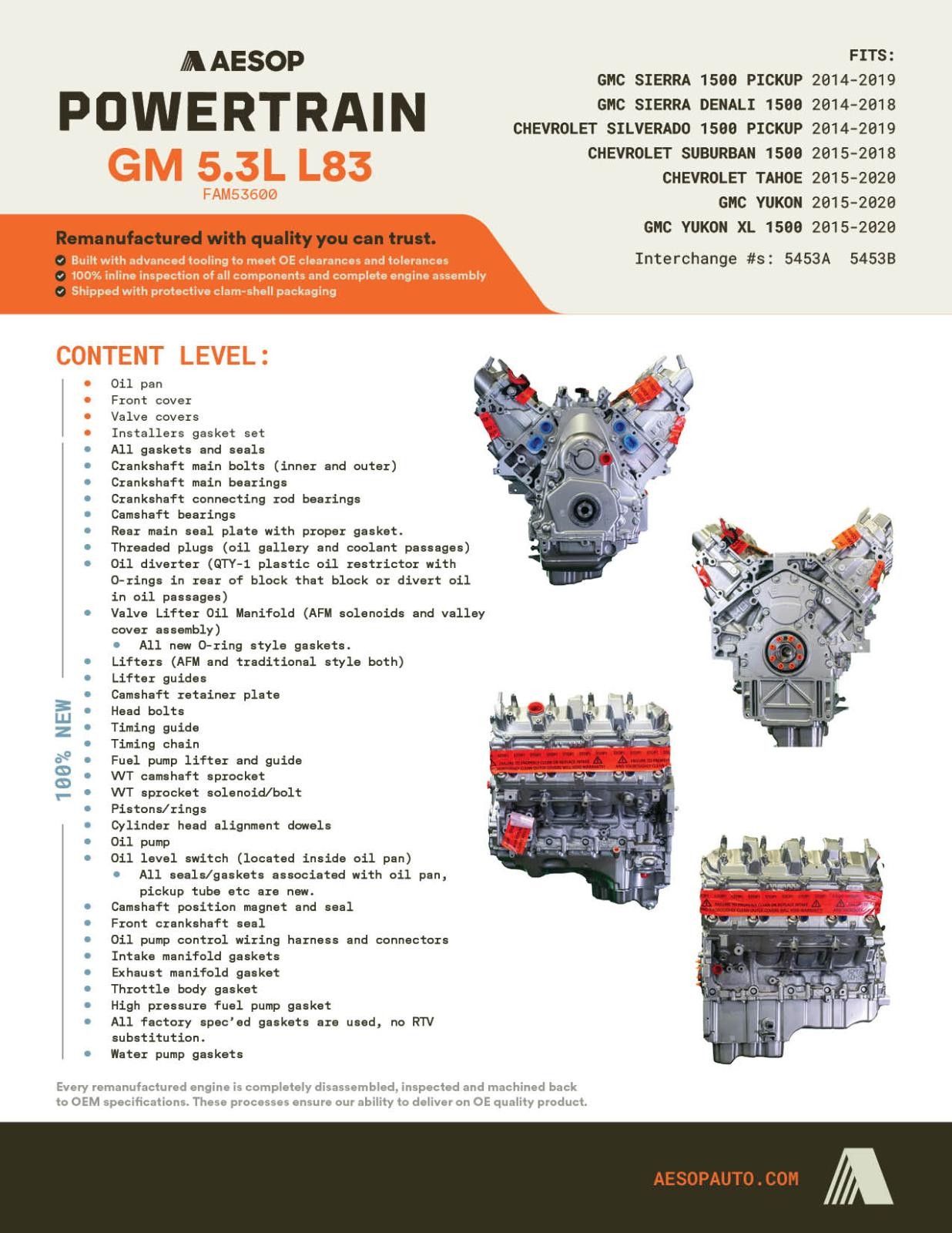 Used Engine Complete Assembly fits: 2018 Chevrolet Silverado 1500 pickup 5.3L op