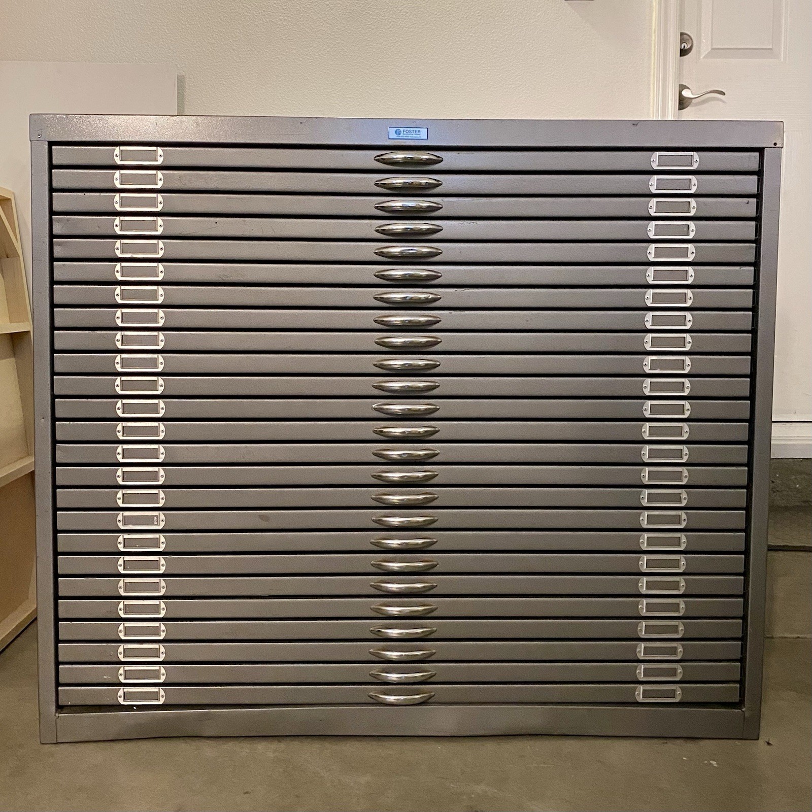 Vintage Foster Mfg. Metal Flat File Cabinet, 25 Drawer Print/Map/Plan File, Gray