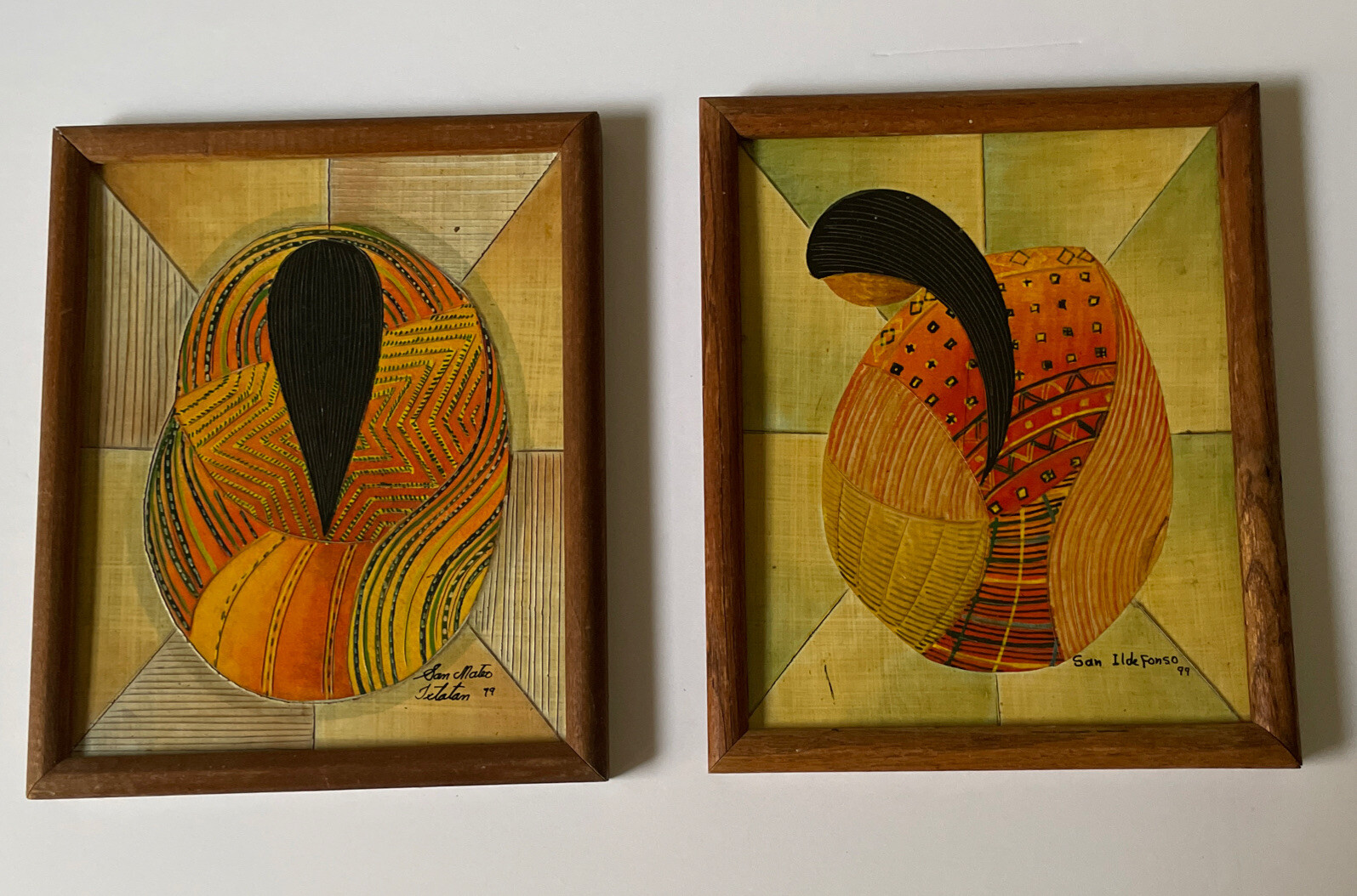 Vintage Unique 2 Wall  Decor Folk Wooden Framed Art Craft San Mateo Ixtatan 79