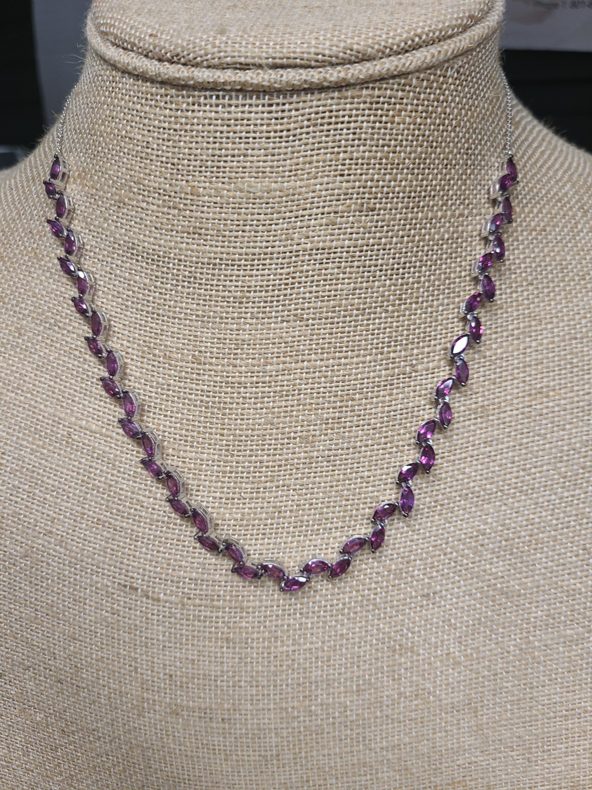 D\'Joy Orissa Rhodolite Garnet 13.80 ctw Fern Leaf Necklace in Rhodium/Sterling