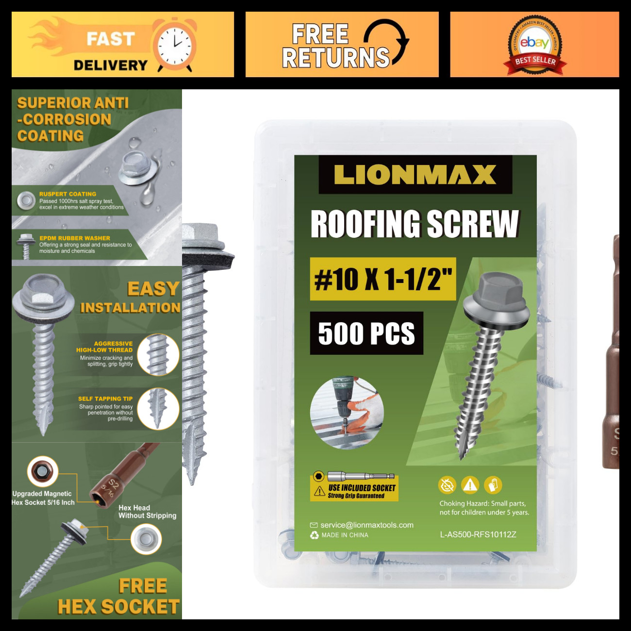 500 PCS Metal Roofing Screws #10 x 1.5\