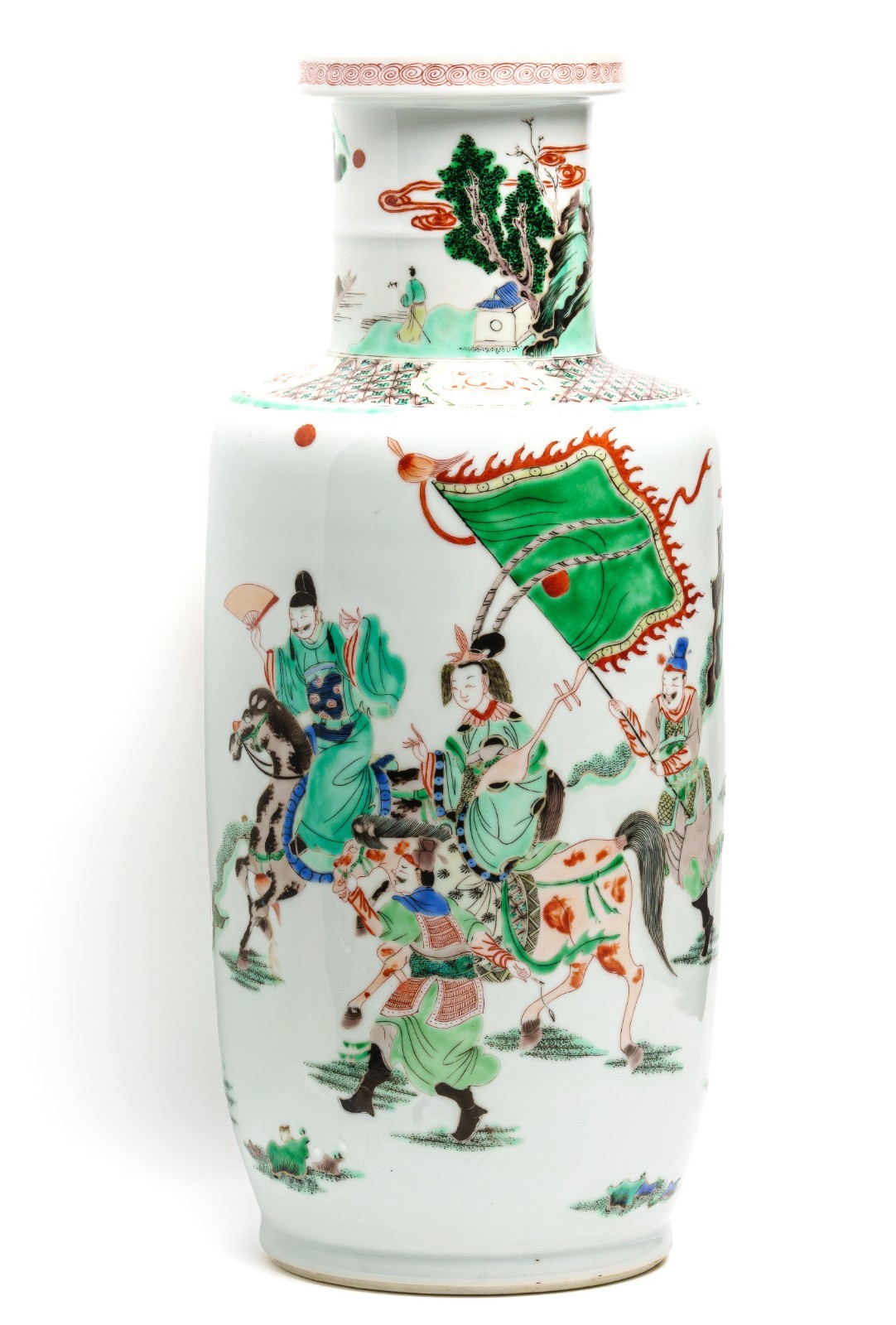 Chinese Vase Porcelain Famille Verte Army Scene Tang Guo Ziyi Kangxi Mark 20th C