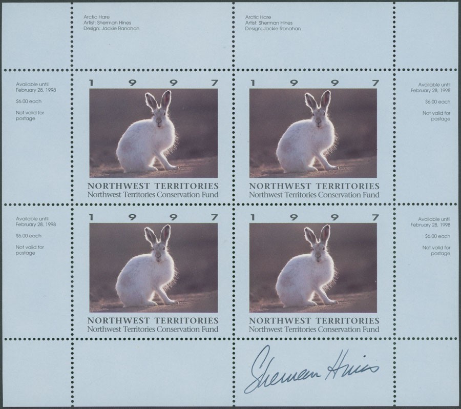 1997 CANADA-NORTHWEST TERRITORIES, ARCTIC HARE, ARTIST SIGNED M.S., VD.#NTW1c