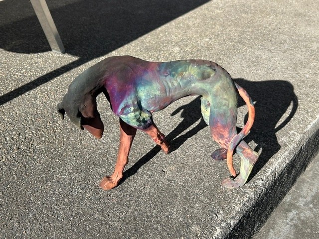 STUNNING GREYHOUND SCULPTURE BY JULIA ELLIOTT OF AGAMA CREATIVE  ~ COPPER FUMED