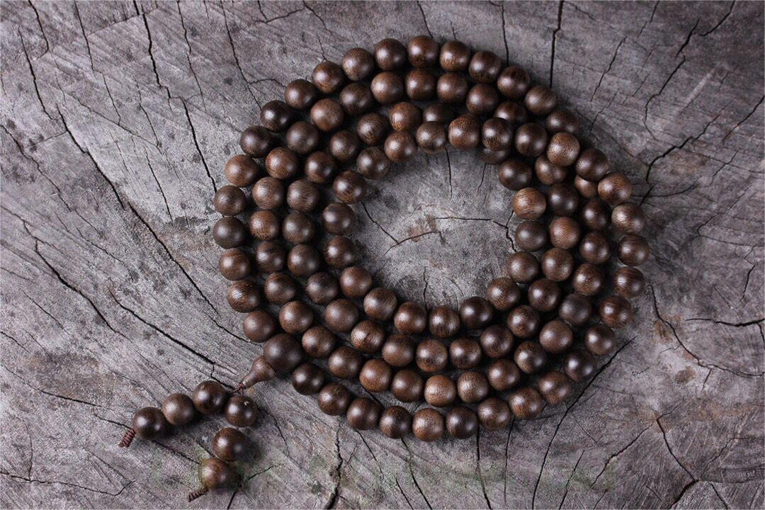 8mm*108 Brunei Wild Agarwood Bracelet Aloewood Malas Meditation Prayer Beads 26g