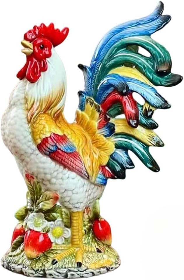 Ceramic Collectible Figurines Statue，3D Hand-Painted Large Strawberry Rooster...