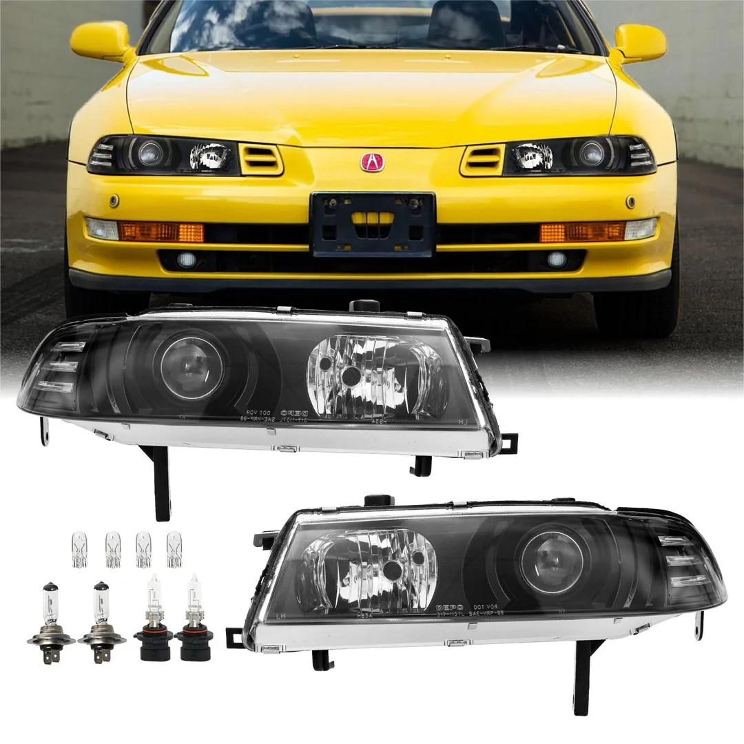 DEPO JDM Black Projector Headlight w/Corner Light Pair For 92-96 Honda Prelude