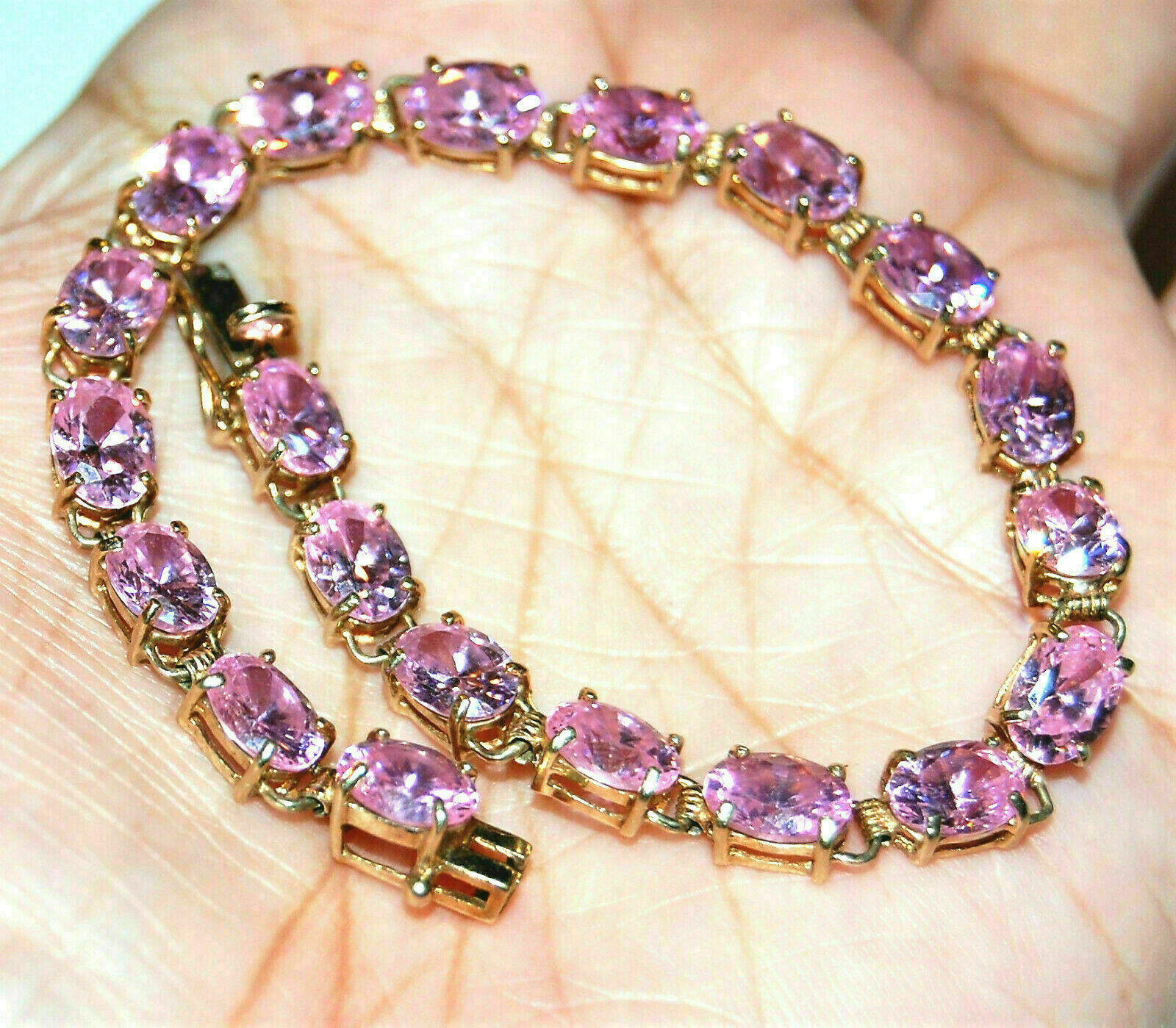 12.50 Ct Oval Cut Simulated Pink Sapphire Tennis Bracelet 925 Silver Gold Plated