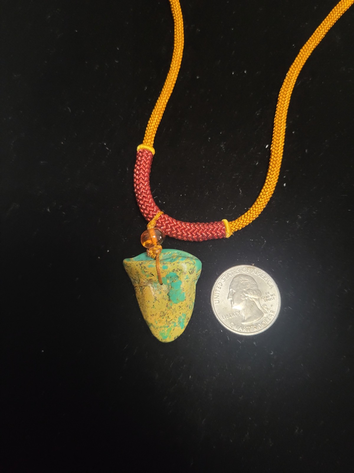 Natural Green Turquoise Pendant Necklace Amber Bead Vintage Chinese Knot Cord