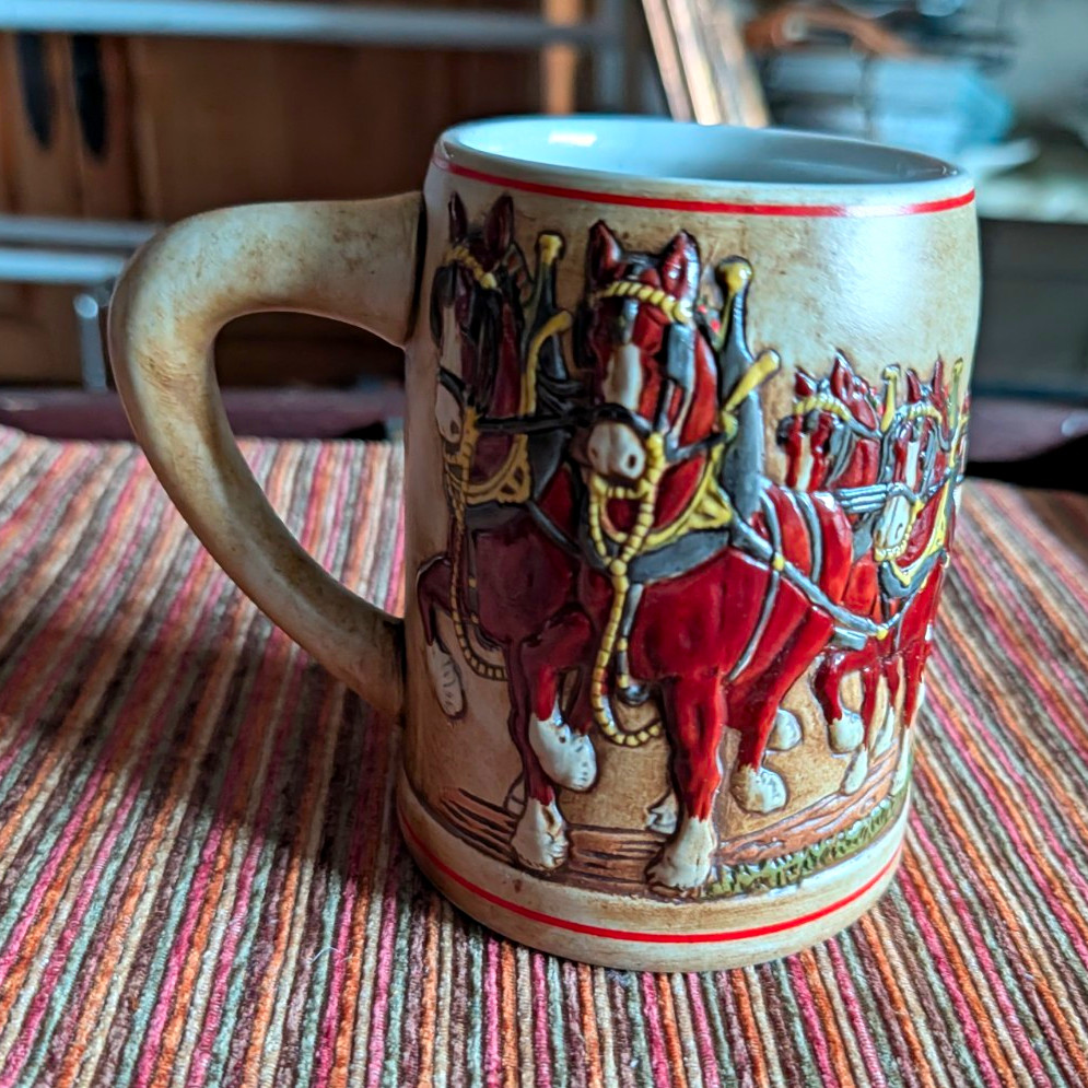Budweiser Champion Clydesdales Ceramic Beer Stein Mug Ceramarte Brazil