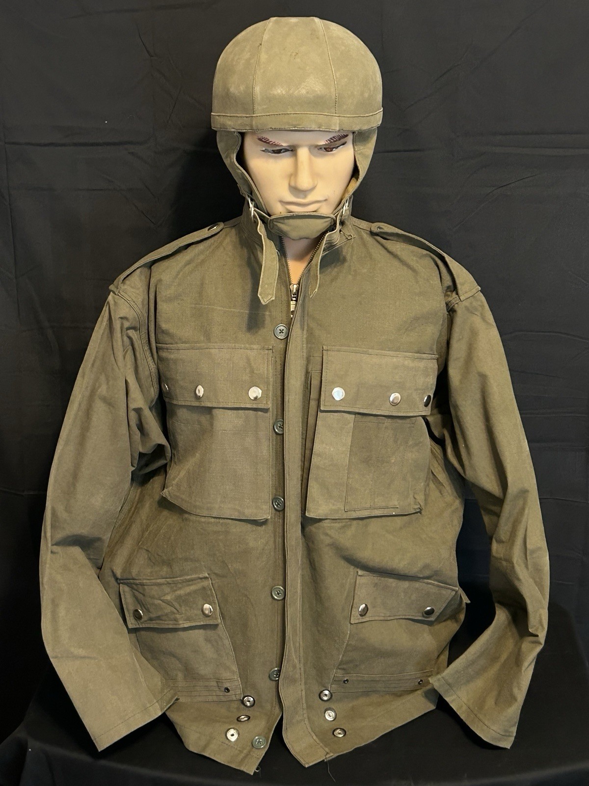 Original Indochina Era French Airborne Jump Helmet with Vintage Jump Jacket